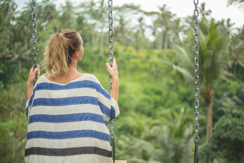 woman and palm trees